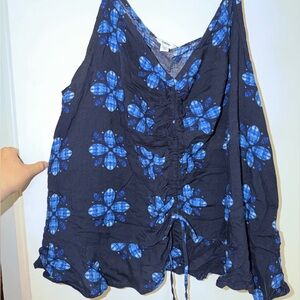 Floral Blue and navy blue tank top